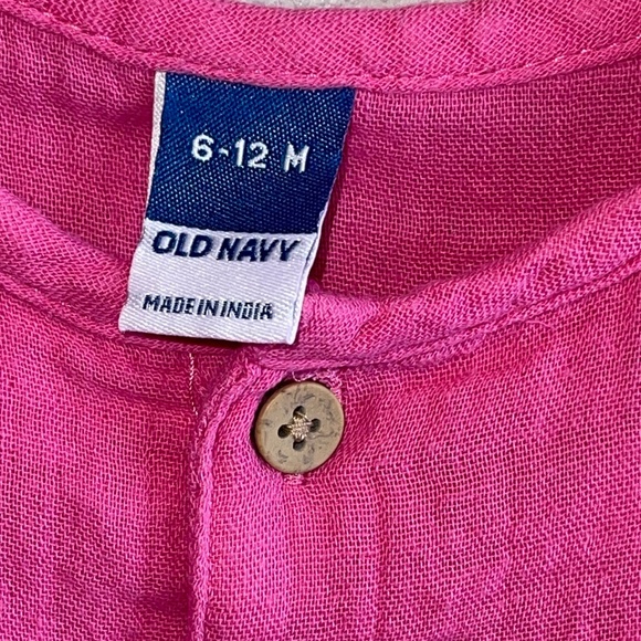 Old Navy Muslin Cotton Hot Pink Romper Infant Baby Girl Size 6-12 Months - Picture 2 of 8